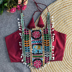 Navratri Special Multi-Color Sleeveless Blouse with Round Shell Detailing – Heavy Padded Partywear