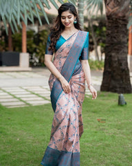 Floral Silk Saree with Contrast Blouse | Traditional Indian Wear
