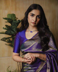 Royal Blue Banarasi Silk Saree with Golden Zari Work