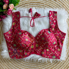 Multicolor Rapier Jacquard Padded Saree Blouse – Designer Festive Wear