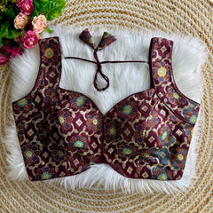 Multicolor Rapier Jacquard Padded Saree Blouse – Designer Festive Wear
