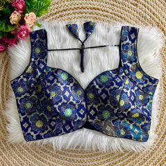 Multicolor Rapier Jacquard Padded Saree Blouse – Designer Festive Wear