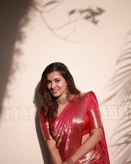 Bright Pink Banarasi Silk Saree with Golden Zari Weaving