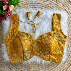 Multicolor Rapier Jacquard Padded Saree Blouse – Designer Festive Wear