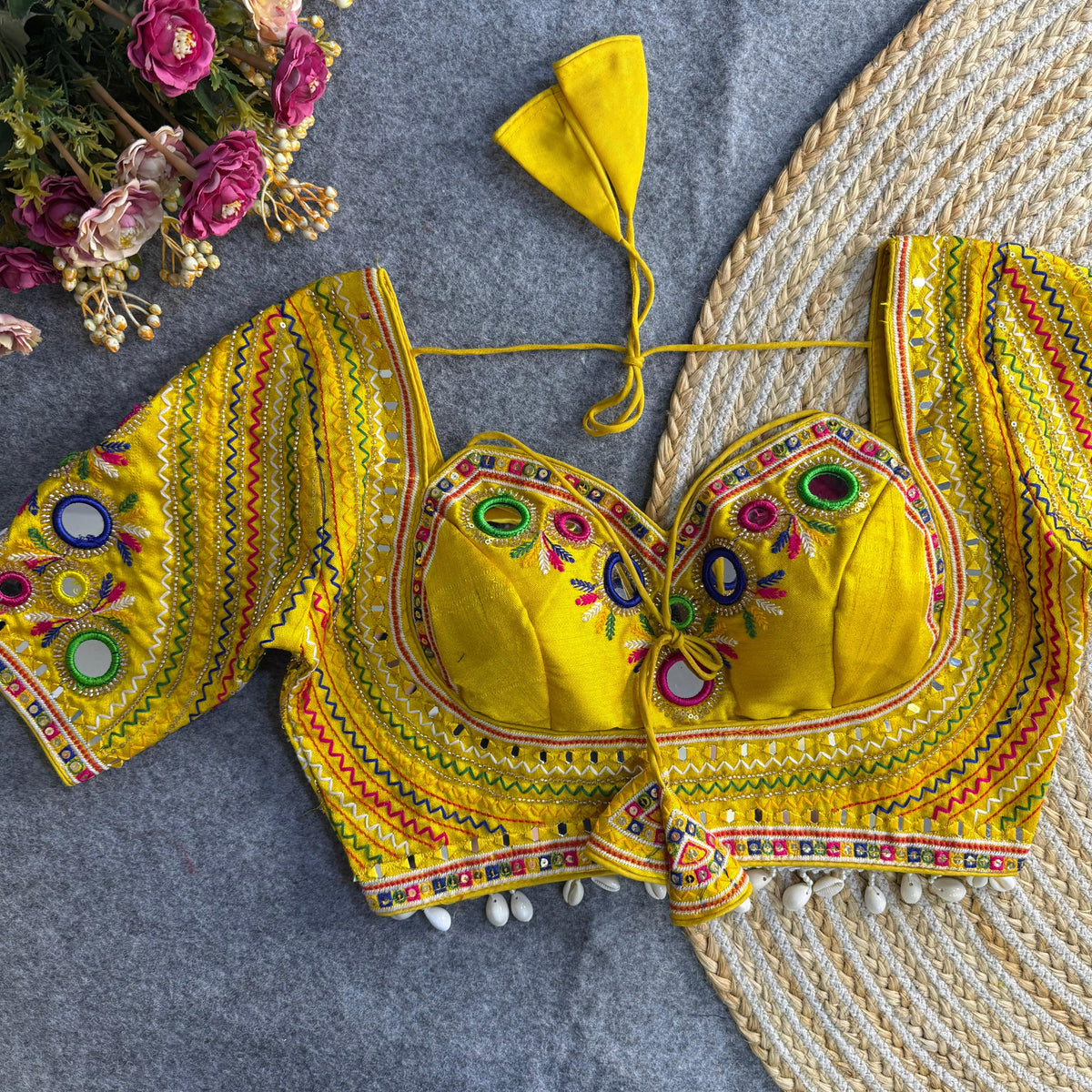 Ethnic Mirror Work Embroidered Blouse – Readymade Navratri Chaniya Choli Crop Top for Women