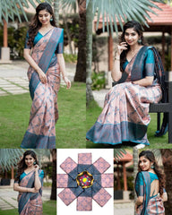 Floral Silk Saree with Contrast Blouse | Traditional Indian Wear