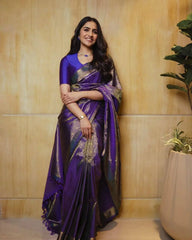 Royal Blue Banarasi Silk Saree with Golden Zari Work