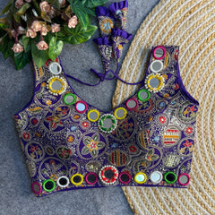 Multicolor Mirror Work Embroidered Readymade Blouse | Ethnic Festival Saree Choli