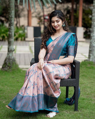 Floral Silk Saree with Contrast Blouse | Traditional Indian Wear