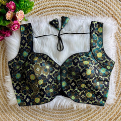 Multicolor Rapier Jacquard Padded Saree Blouse – Designer Festive Wear