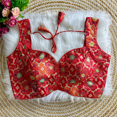 Multicolor Rapier Jacquard Padded Saree Blouse – Designer Festive Wear
