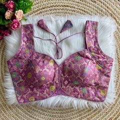 Multicolor Rapier Jacquard Padded Saree Blouse – Designer Festive Wear