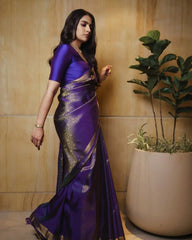 Royal Blue Banarasi Silk Saree with Golden Zari Work