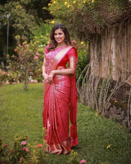 Bright Pink Banarasi Silk Saree with Golden Zari Weaving